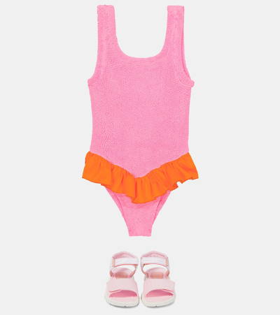 Hunza G Duo Denise Crinkled Swimsuit In Bubblegum