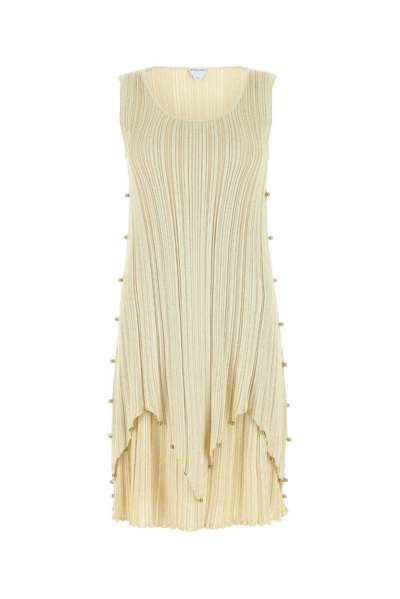 Shop Bottega Veneta Embellished Pleated Mini Dress In Gold