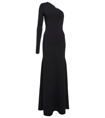 Shop Victoria Beckham Knitted One-shoulder Maxi Dress In Black