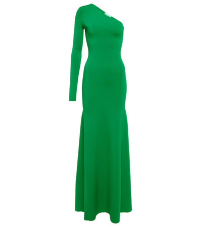 Shop Victoria Beckham Knitted One-shoulder Maxi Dress In Green