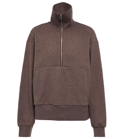 Shop Varley Cyrus Half-zip Cotton-blend Sweatshirt In Chocolate Marl