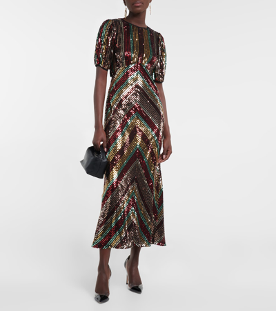 Shop Rixo London Daisy Sequined Midi Dress In Multi