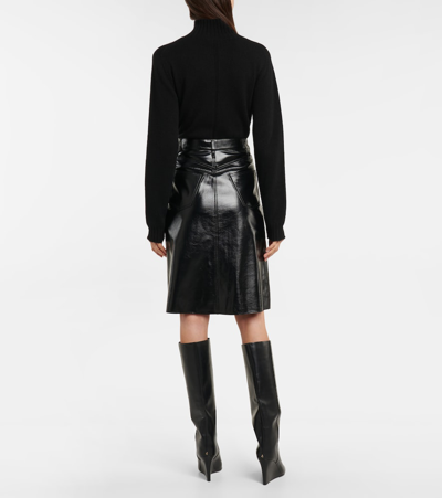 Shop Citizens Of Humanity Scallop Leather Midi Skirt In Black