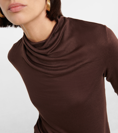 Shop Vince Draped Long-sleeved Blouse In Truffle