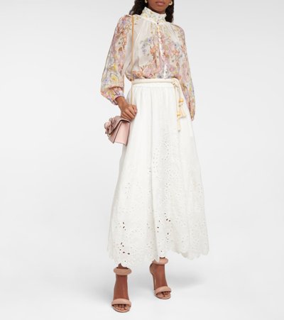 Shop Zimmermann Clover Broderie Anglaise Linen Skirt In Ivory