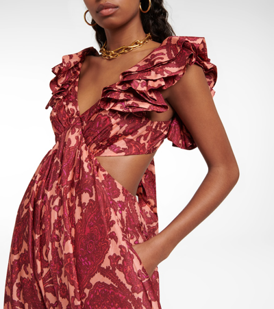 Shop Zimmermann Tiggy Printed Cutout Silk Maxi Dress In Pink/peach Paisley And Coral P