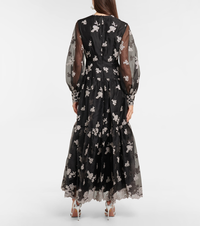 Shop Erdem Tabetha Floral Embroidered Silk Dress In Black