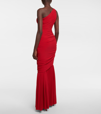 Shop Norma Kamali Diana Ruched Fishtail Gown In Red
