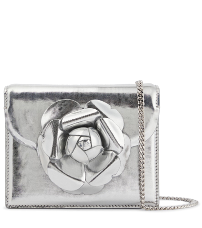 Shop Oscar De La Renta Tro Mini Leather Crossbody Bag In Silver