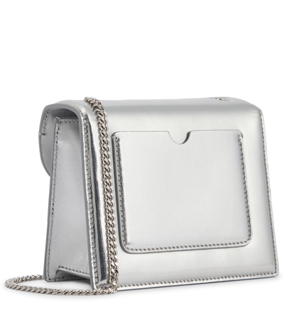 Shop Oscar De La Renta Tro Mini Leather Crossbody Bag In Silver