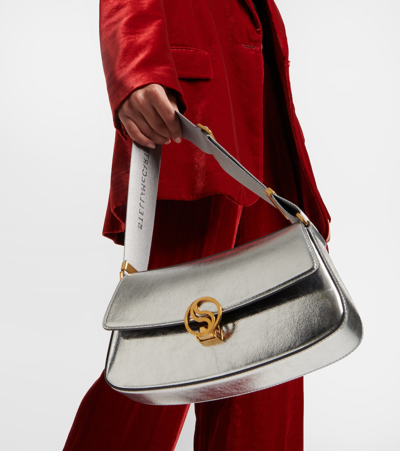 Shop Stella Mccartney S-wave Metallic Shoulder Bag In Silver