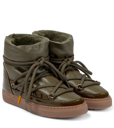 Shop Inuikii Sneaker Gloss Leather Snow Boots In Olive Green