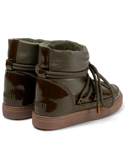 Shop Inuikii Sneaker Gloss Leather Snow Boots In Olive Green