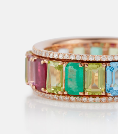 Shop Shay Jewelry Rainbow Pavé Border Eternity 18kt Gold Ring With Diamonds And Gemstones In Rose Gold/rainbow/diamond