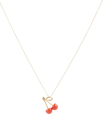 Shop Aliita Cereza 9kt Gold And Coral Necklace In Red Coral