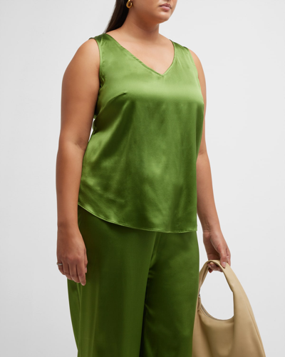 Shop Gabriella Rossetti Gia V-neck Silk Shell In Leaf Green