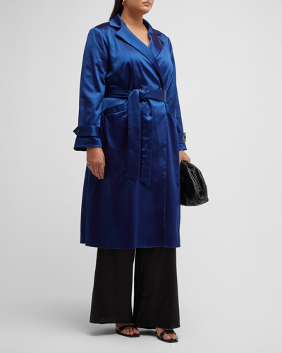 Shop Gabriella Rossetti Caterina Belted Stretch Satin Trench Coat In Royal Blue