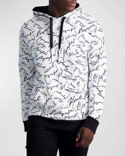 Shop Karl Lagerfeld Men's Allover Signature-print Hoodie In Wht/black