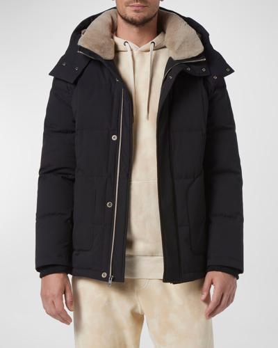 Shop Andrew Marc Men's Gorman Twill Puffer Jacket W/ Detachable Fur In Black