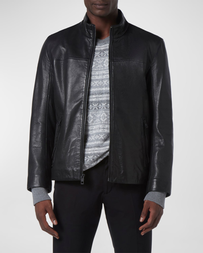 Shop Andrew Marc Men's Sallinger Leather Racer Jacket In Black