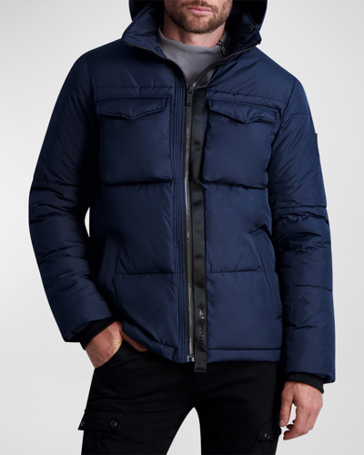 Shop Karl Lagerfeld Men's Puffer Jacket With Hidden Hood In Navy