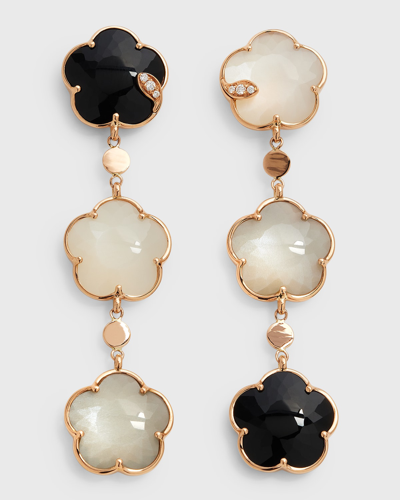 Shop Pasquale Bruni Bouquet Lunaire Chandelier Earrings In 18k Rose Gold With Grey And White Moonstone, Onyx And White D