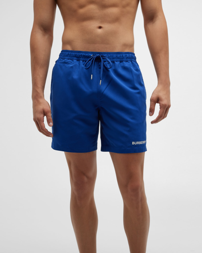 Shop Burberry Men's Martin Logo Swim Shorts In Deep Royal Blue