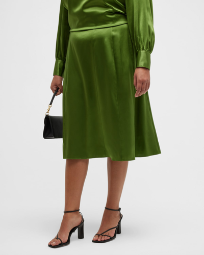 Shop Gabriella Rossetti Bellini Silk Charmeuse Midi Skirt In Leaf Green