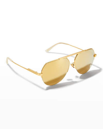 Shop Bottega Veneta Mirrored Metal & Acetate Aviator Sunglasses In Shiny Gold