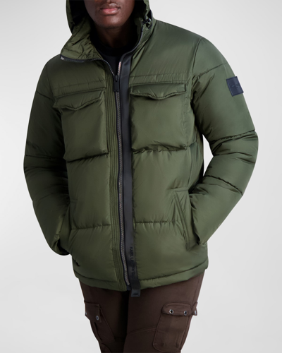 Shop Karl Lagerfeld Men's Puffer Jacket With Hidden Hood In Olive