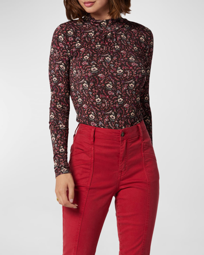 Shop Joie Alecia Floral-print Mock-neck Top In Chocolate Torte M