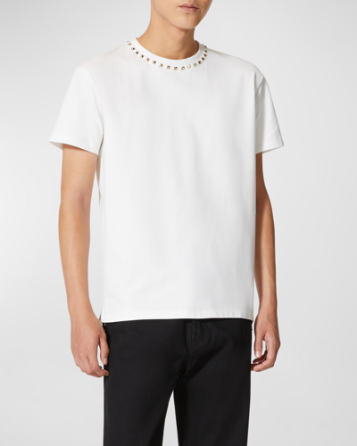 Shop Valentino Men's Rockstud Crew T-shirt In White