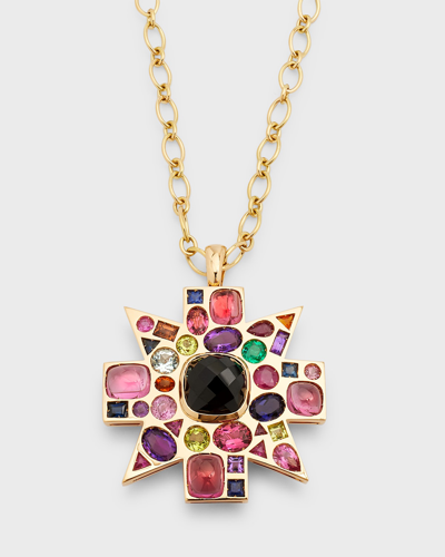 Shop Verdura 18k Yellow Gold Black Spinel, Rubellite And Colored Stone Byzantine Pendant-brooch Necklace