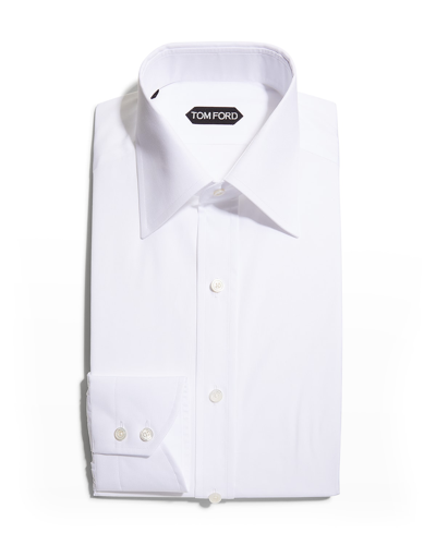 Tom Ford Men's Cotton Piqué Dress Shirt With French Cuffs In White Solid