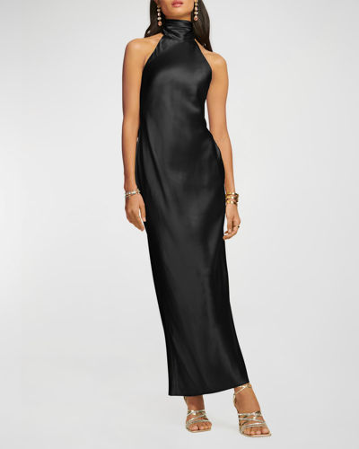 Shop Ramy Brook Tatiana Low-cut Halter Column Gown In Black