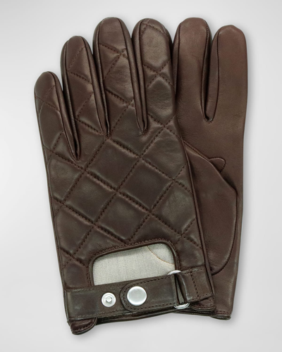 Shop Portolano Men's Diamond-quilted Leather Driving Gloves In Mahogany