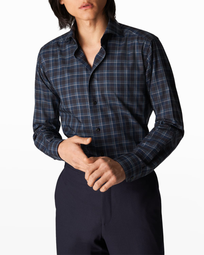 Shop Eton Men's Slim Fit Check Flannel Dress Shirt In Blue
