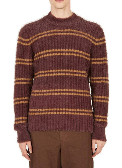 Shop Jacquemus Fluffy Striped Sweater In Brown