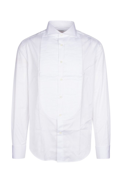 Shop Brunello Cucinelli Buttoned Pleated Bib Shirt In White