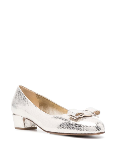 Shop Ferragamo Vara Metallic Leather Ballerina Pumps In Gold