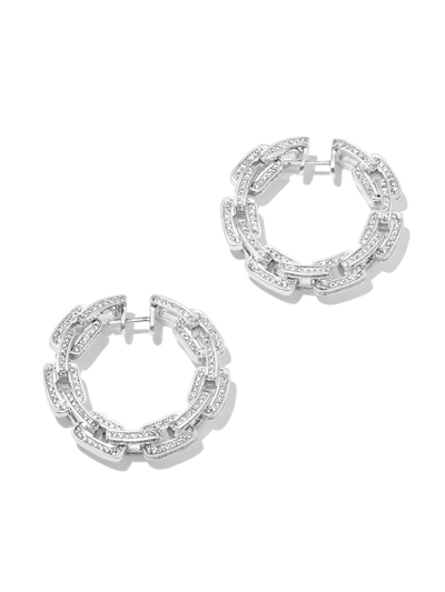 Shop Shay 18kt White Gold Deco Link Hoop Earrings In Silver