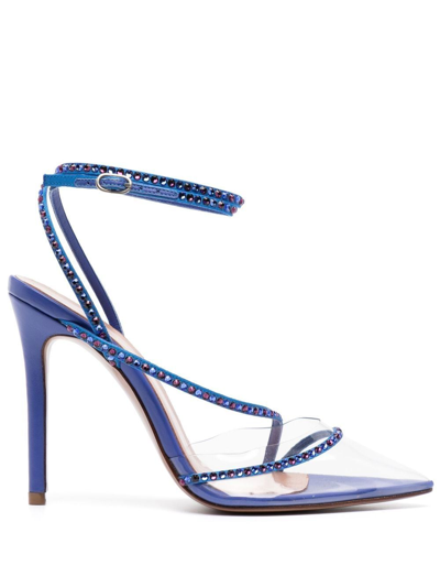 Shop Andrea Wazen Crystal-embellished 70mm Sandals In Blue