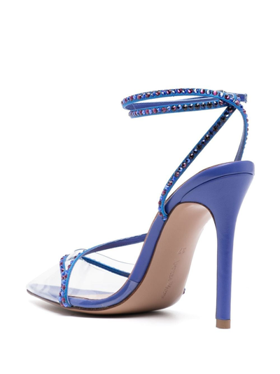 Shop Andrea Wazen Crystal-embellished 70mm Sandals In Blue