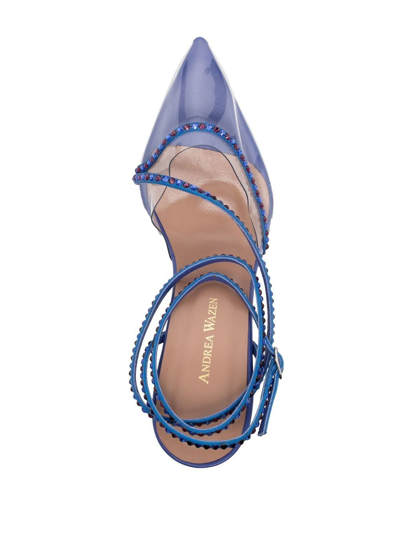 Shop Andrea Wazen Crystal-embellished 70mm Sandals In Blue