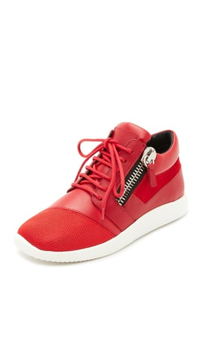 Giuseppe Zanotti 20mm Leather & Suede Trainers, Red