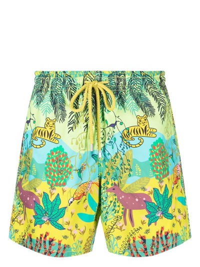 Shop Vilebrequin Moorea Jungle Print Swim Shorts In Yellow