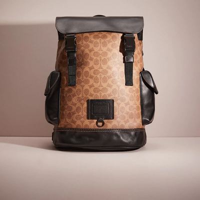 Shop Coach Restored Rivington Backpack In Signature Canvas In Black Copper/khaki