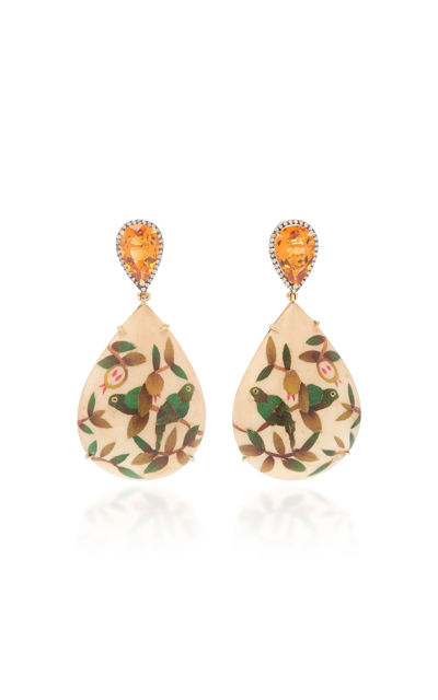 Shop Silvia Furmanovich The Sf X Moye Marquetry 18k Yellow Diamond And Citrine Earrings In Ivory
