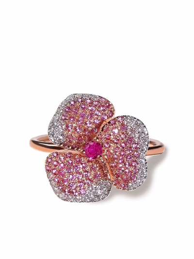 Shop As29 18kt Rose Gold Bloom Small Flower Sapphire Ring In Pink
