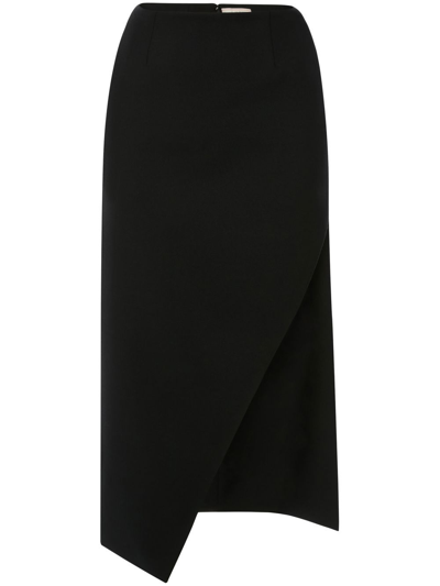 Alexander Mcqueen Asymmetric Wool And Mohair-blend Midi Skirt In Black